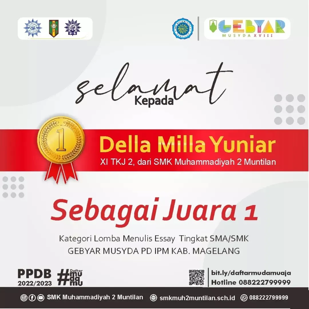 Juara 1 Lomba Esai Tingkat SMA/SMK Gebyar Musyda PD IPM Kab Magelang